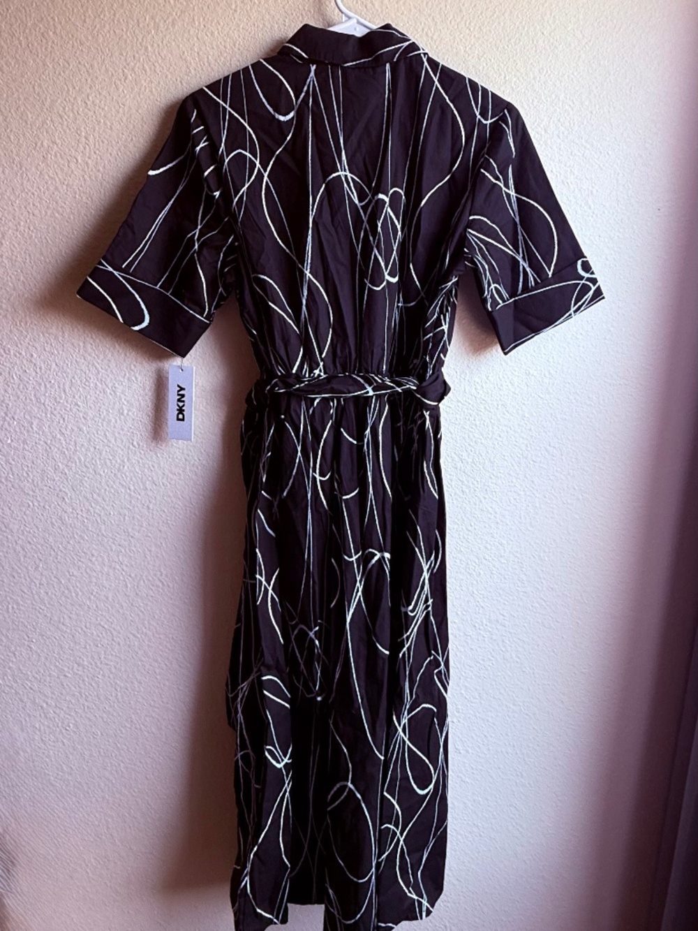 NWT DKNY Women's Black White Abstract Cotton Midi Shirt Dress Size 4 - Picture 2 of 15